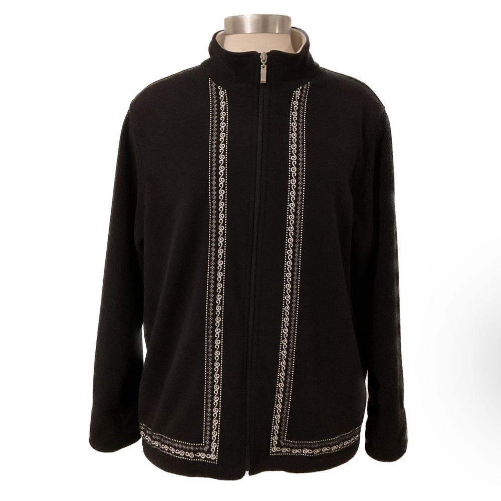 Alia Black Full Zip Lightweight Fleece Jacket Ladies Size Large Petite